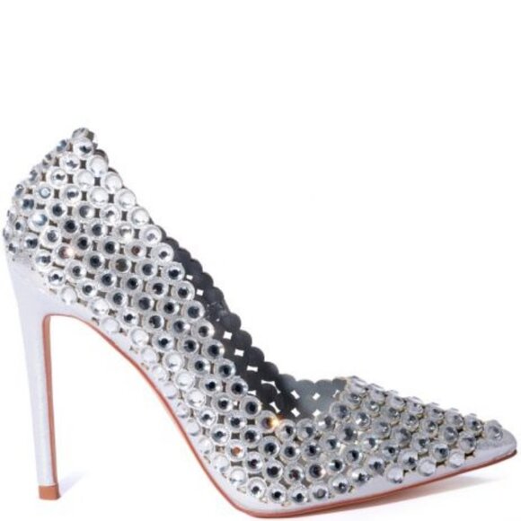 AZALEA WANG " ALL ABOUT ME " RHINESTONE EMBELLISHED PUMP IN SILVER ( BRAND NEW - Picture 5 of 7